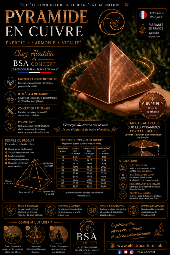 chapeau en cuivre adaptable sur les pyramides au format khéops