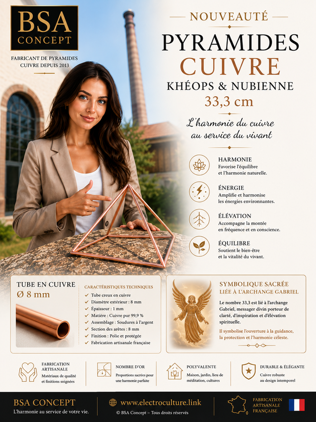 pyramide cuivre format khéops ou nubienne en tube de 8mm 33,3 cm