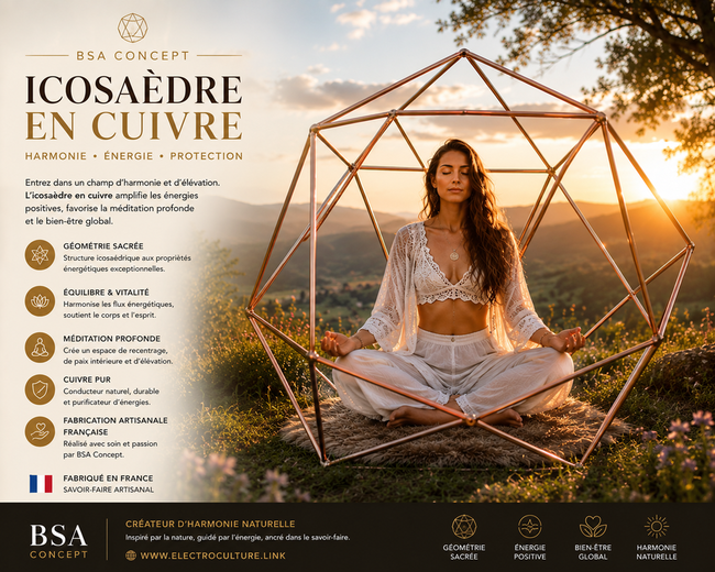 icosaèdre en cuivre massif pour la méditation, bien-être ou électroculture