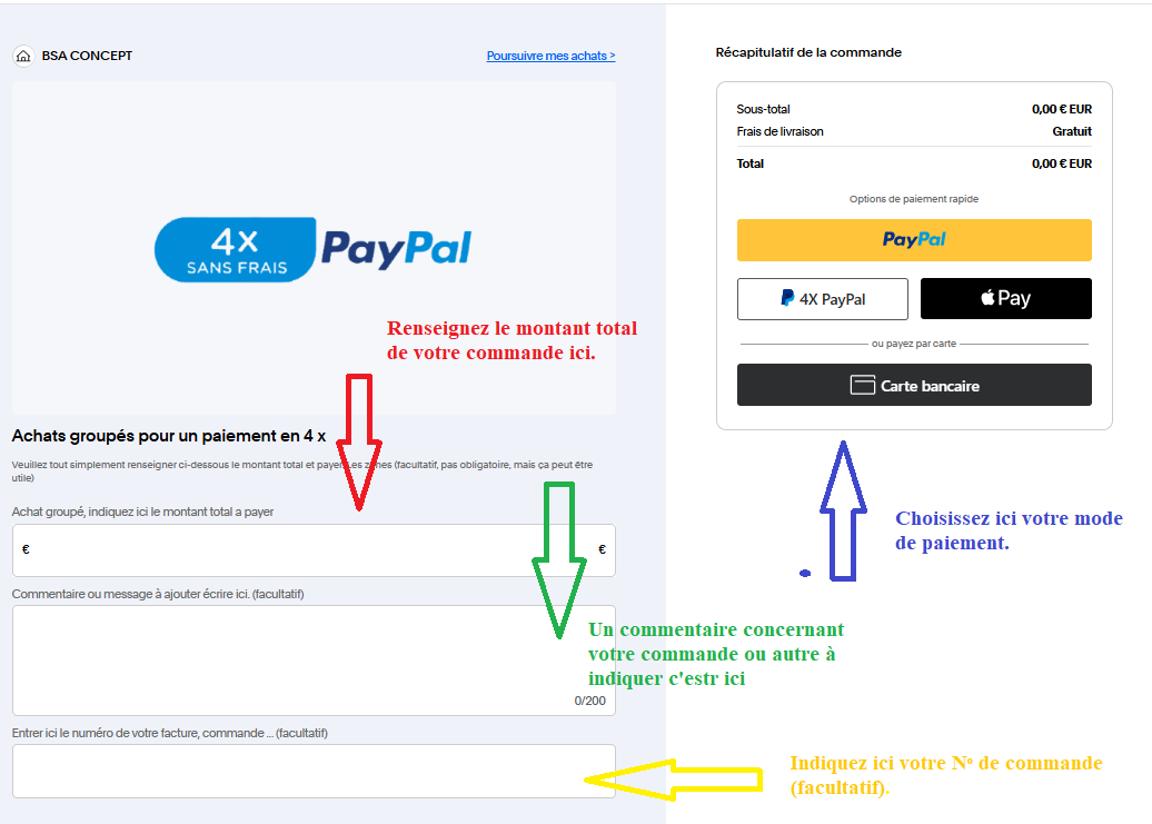 comment fonctionne le mode de paiement en 4 x par cb chez Bsa concept electroculture